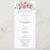 Roze roze waterverf bloemen bruiloft programmakaart (Voorkant)