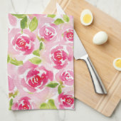 Roze roze waterverf floraal theedoek (Quarter Fold)