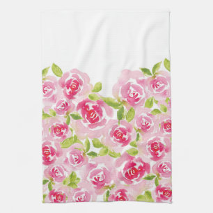 Roze roze waterverf floraal theedoek