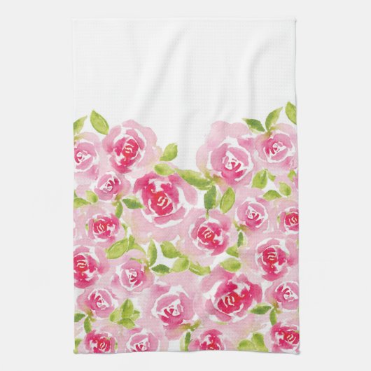 Roze roze waterverf floraal theedoek (Verticaal)