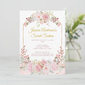  roze roze Waterverf Floral Sweet 16 Kaart (Staand voorkant)