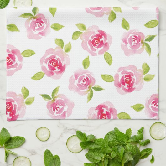 Roze roze waterverf florale keukenhanddoeken (Gevouwen)