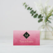 Roze Roze Waterverf Goud Monogram Visitekaartje (Staand voorkant)