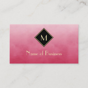 Roze Roze Waterverf Goud Monogram Visitekaartje