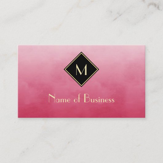 Roze Roze Waterverf Goud Monogram Visitekaartje (Voorkant)