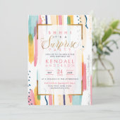 Roze roze Waterverf Memphis Chic Surprise Party Kaart (Staand voorkant)