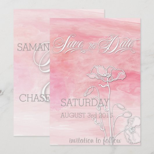 ROZE ROZE WATERVERF PAPAVERS SAVE THE DATE (Voorkant / Achterkant)