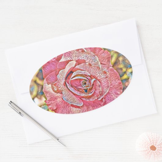 Roze roze waterverf schilderij ovale sticker (Envelop)