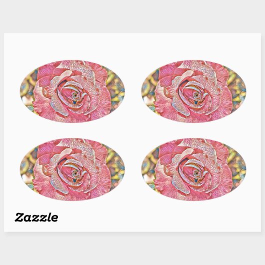 Roze roze waterverf schilderij ovale sticker (Vel)