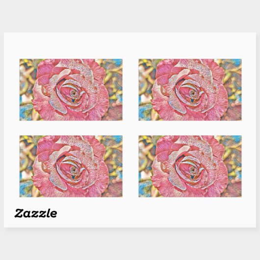 Roze roze waterverf schilderij rechthoekige sticker (Vel)