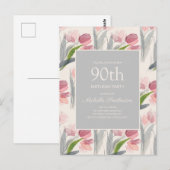 Roze Roze Waterverf Tulpen Crème Witte 90ste Briefkaart (Voorkant / Achterkant)