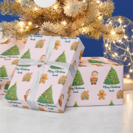 Roze Roze Whimsical Kerstman Peperkoek Kerstmis Cadeaupapier