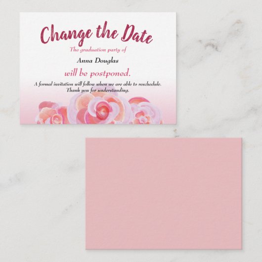 Roze roze wijziging op de datum advieskaart (Voorkant / Achterkant)