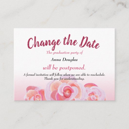 Roze roze wijziging op de datum advieskaart (Voorkant)