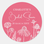 Roze Roze Wilde Bloemen Geschetst Bloemig Ronde Sticker (Voorkant)