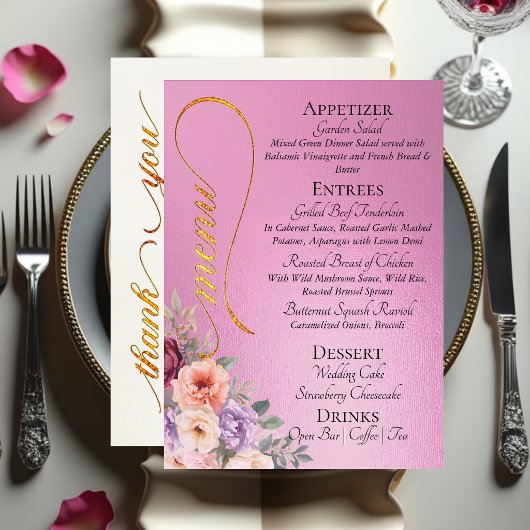 Roze Roze - Wilde Bloemen, Monogram & Bedankt  Menu