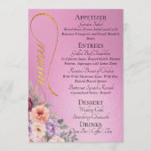 Roze Roze - Wilde Bloemen, Monogram & Bedankt  Menu (Voorkant)