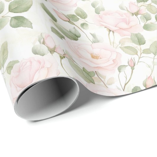 Roze Roze Witte Bloemen Bruiloftsdouche Cadeaupapier (Rol Hoek)