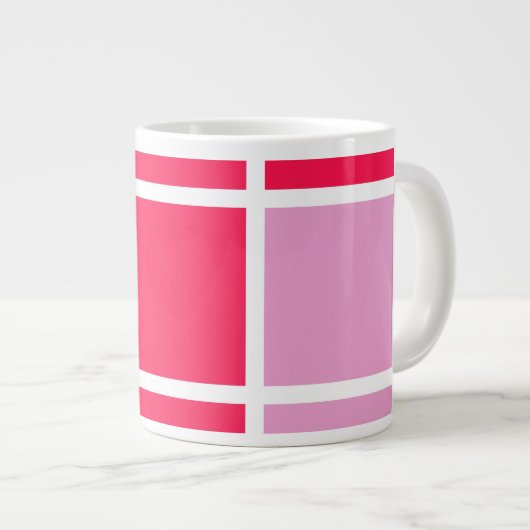 Roze roze witte lijnen vierkant geometrisch grote koffiekop (Voorkant rechts)