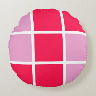 Roze roze witte lijnen vierkanten geometrisch abst rond kussen