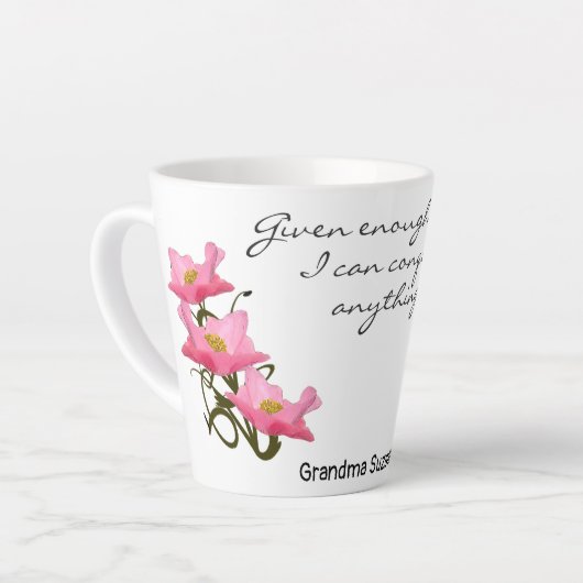 roze, roze zijkant, aangepaste tekst latte mok (Linkerhoek)