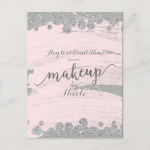Roze Roze Zilver & Grijs Glitter Stippen Make-up E Aankondigingskaart