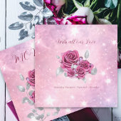 Roze Roze Zilveren Blad Sprankelend Gelukkige Moed Feestdagenkaart