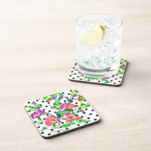  Roze Roze - zwart en wit polka-stippen Bier Onderzetter (Rechterzijde)