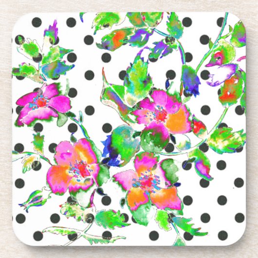 Roze Roze - zwart en wit polka-stippen Bier Onderzetter (Voorkant)