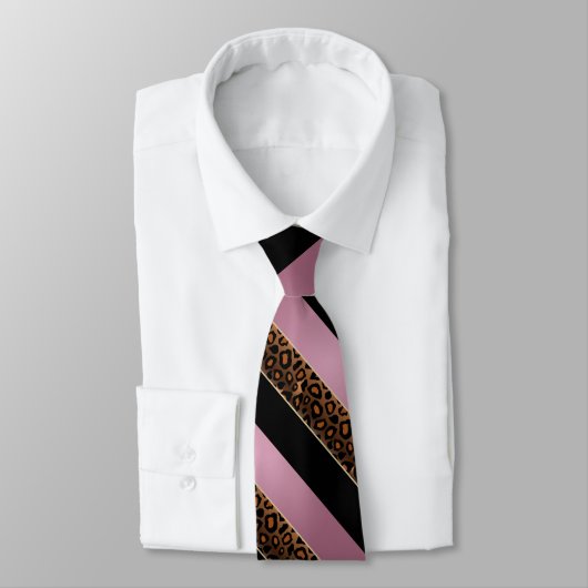 Roze roze, zwarte en luipvormige vormgeving stropdas (Gebonden)
