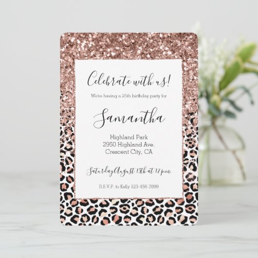 Roze roze zwarte witte luipaard glitter Sparkle  Kaart (Staand voorkant)