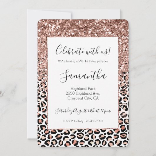 Roze roze zwarte witte luipaard glitter Sparkle  Kaart (Voorkant)