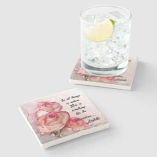 Roze Rozemarijn Marmeren Steencoaster Citaat Arist Stenen Onderzetter