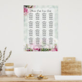 Roze rozen 16 Tafel-weddenschapenkaart Poster (Keuken)