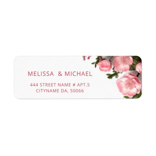 Roze Rozen 3D Bloemen | Trouwen Etiket (Voorkant)