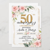 Roze Rozen 50ste Jubileum Party Kaart (Voorkant / Achterkant)