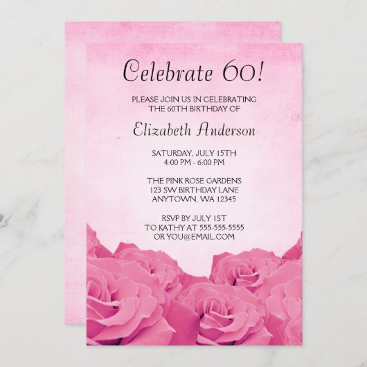  roze rozen 60e verjaardag kaart (Voorkant / Achterkant)
