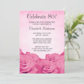  roze rozen 80e verjaardag kaart (Staand voorkant)