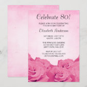  roze rozen 80e verjaardag kaart (Voorkant / Achterkant)