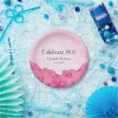  roze rozen 80e verjaardag papieren bordje (Feest)