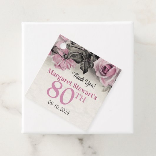  Roze Rozen 80ste Verjaardag Bedankjes Labels (In situ)