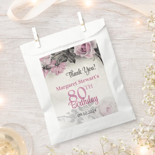  Roze Rozen 80ste Verjaardag Bedankzakje (Geknipt)