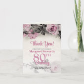  Roze Rozen 80ste Verjaardag Dank u Bedankkaart (Voorkant)