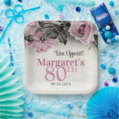  Roze Rozen 80ste Verjaardag Papieren Bordje (Feest)