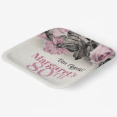 Roze Rozen 80ste Verjaardag Papieren Bordje (Gebogen)