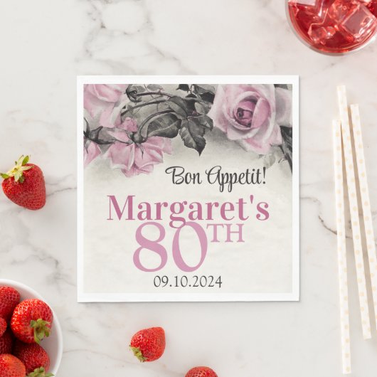  Roze Rozen 80ste Verjaardag Servet (Insitu)