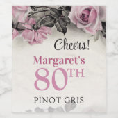  Roze Rozen 80ste Verjaardag Wijn Etiket (Enkel label)