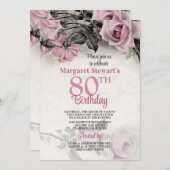  Roze Rozen 80ste Verjaardagsuitnodiging Kaart (Voorkant / Achterkant)