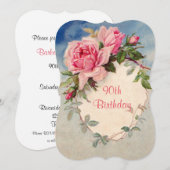 , Roze Rozen, 90e Verjaardag, Uitnodiging (Voorkant / Achterkant)