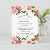 Roze Rozen 90ste Verjaardagsfeest Uitnodiging Vrou (Staand voorkant)